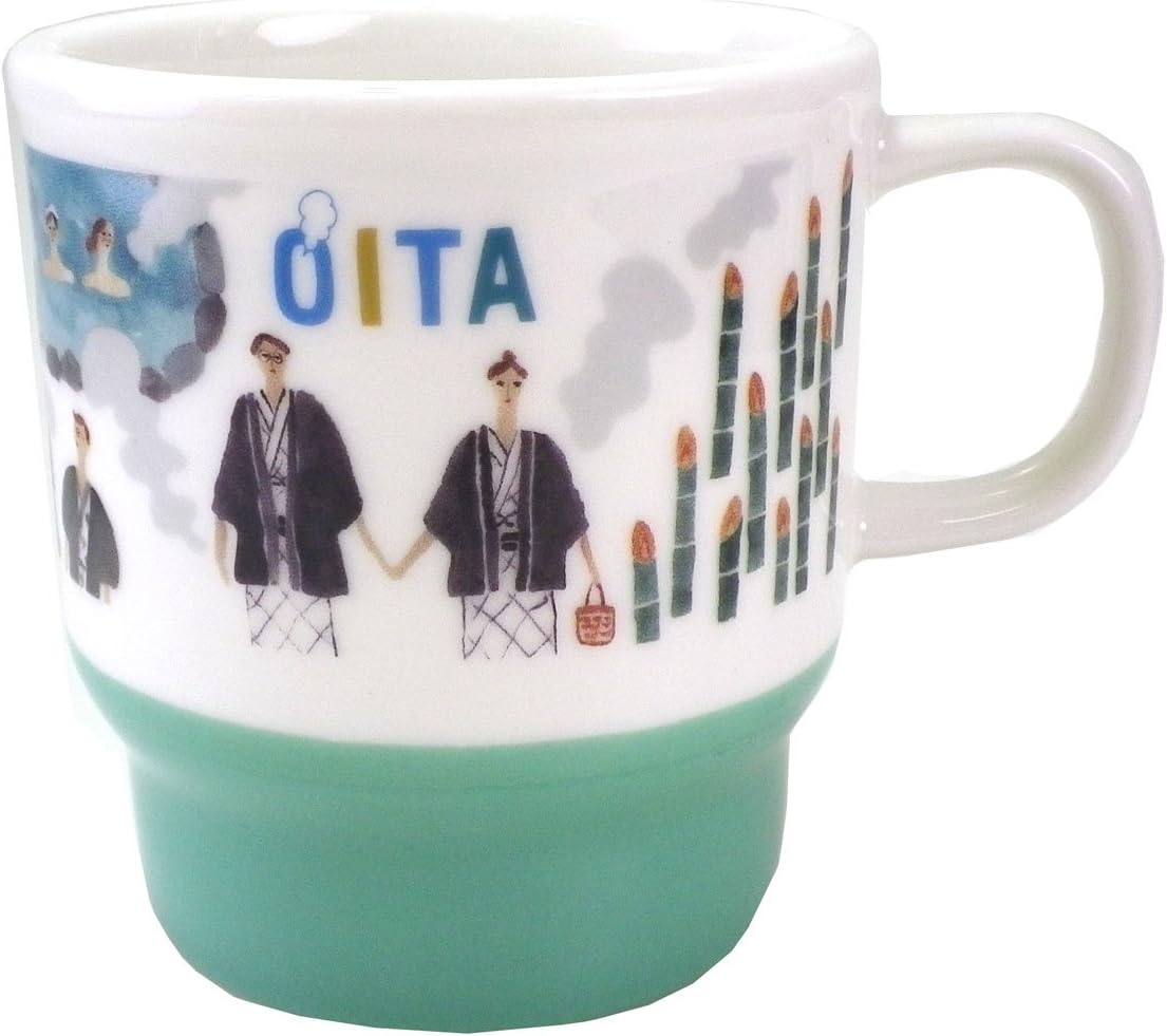 STARBUCKS スターバックス スタバ 日本限定 大分限定のマグカップ リニューアルデザイン 和 和風 温泉 猿山 竹楽 OHITA 地域限定 ご当地限定 白 ホワイト 緑 グリーン マグ コップ 陶器 355ml