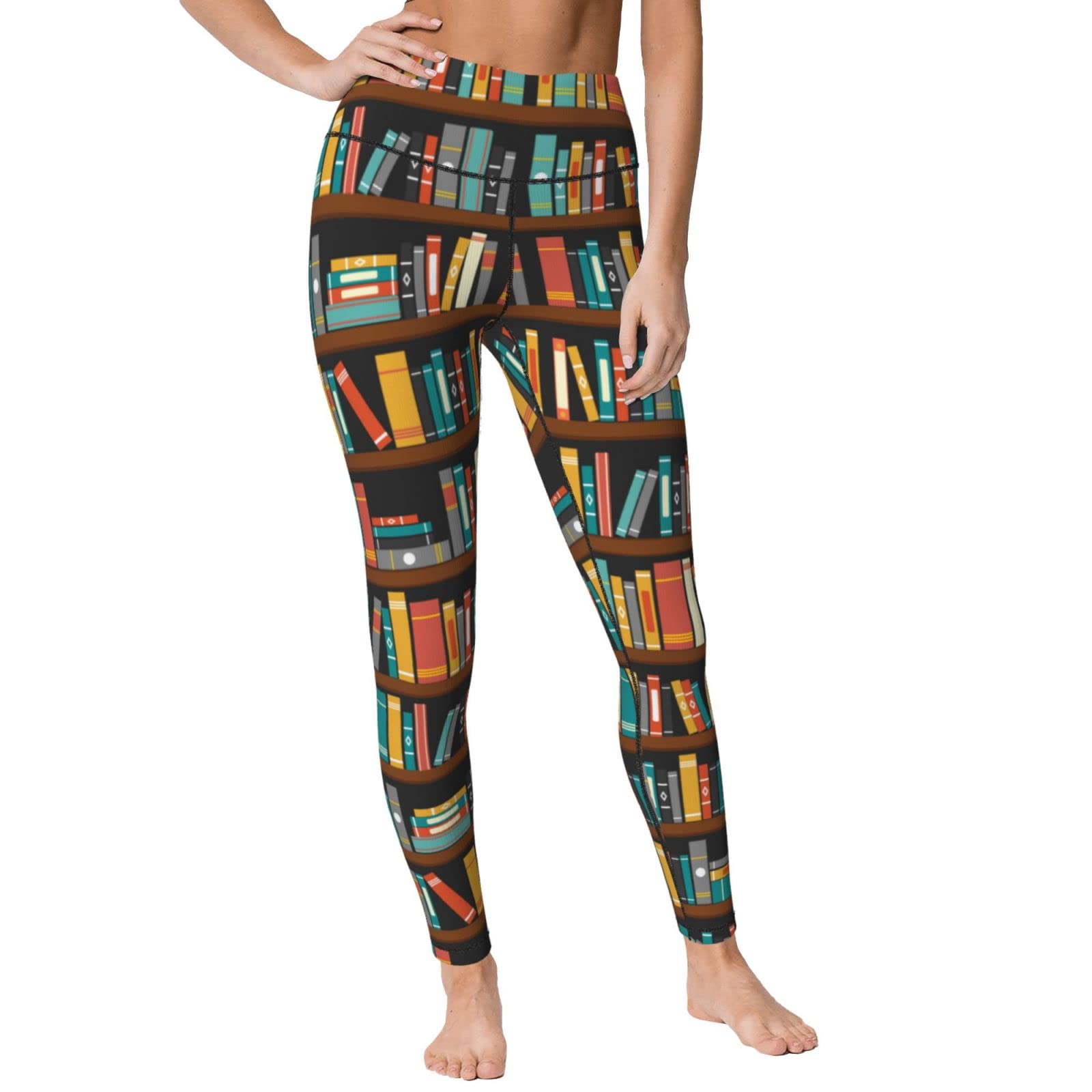 Bookshelf Women's Yoga Pants Capri Leggings High Waist Tights Skinny Pants Black