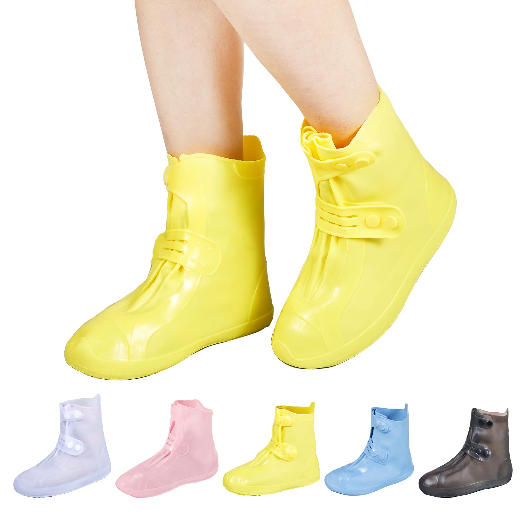 Dream Apparel Waterproof Rain Shoe Covers for Women Men, Non-Slip Reusable Foldable Boot Covers Rainproof Overshoes Over Shoes Galoshes