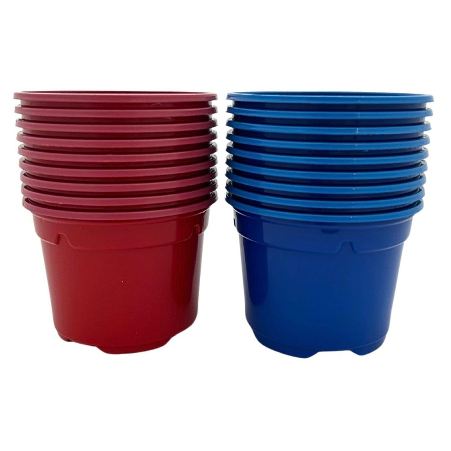 Bramley & Sage 9cm Red & Blue Plastic Coloured Plant Pots With Drainage Holes (Pack of 100)