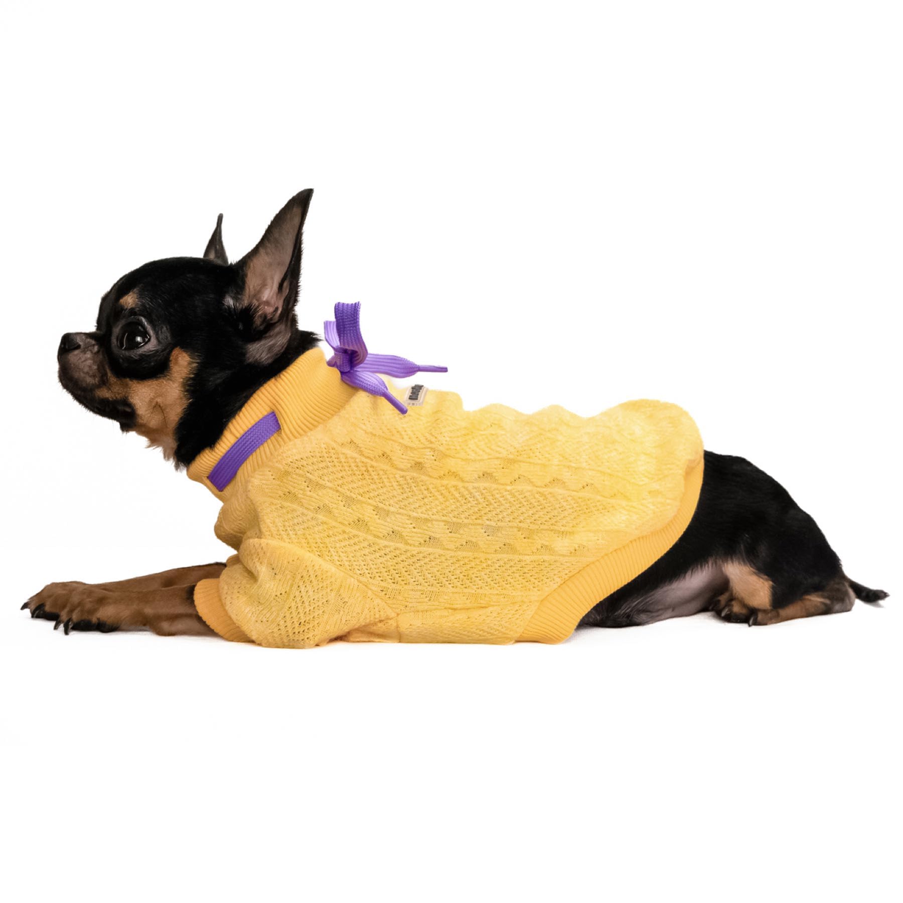 Chandails tricotés pour petit chien de 17 à 10 kg, jaune, taille | Pull en jersey à col roulé avec cordon de serrage et col roulé de qualité supérieure
