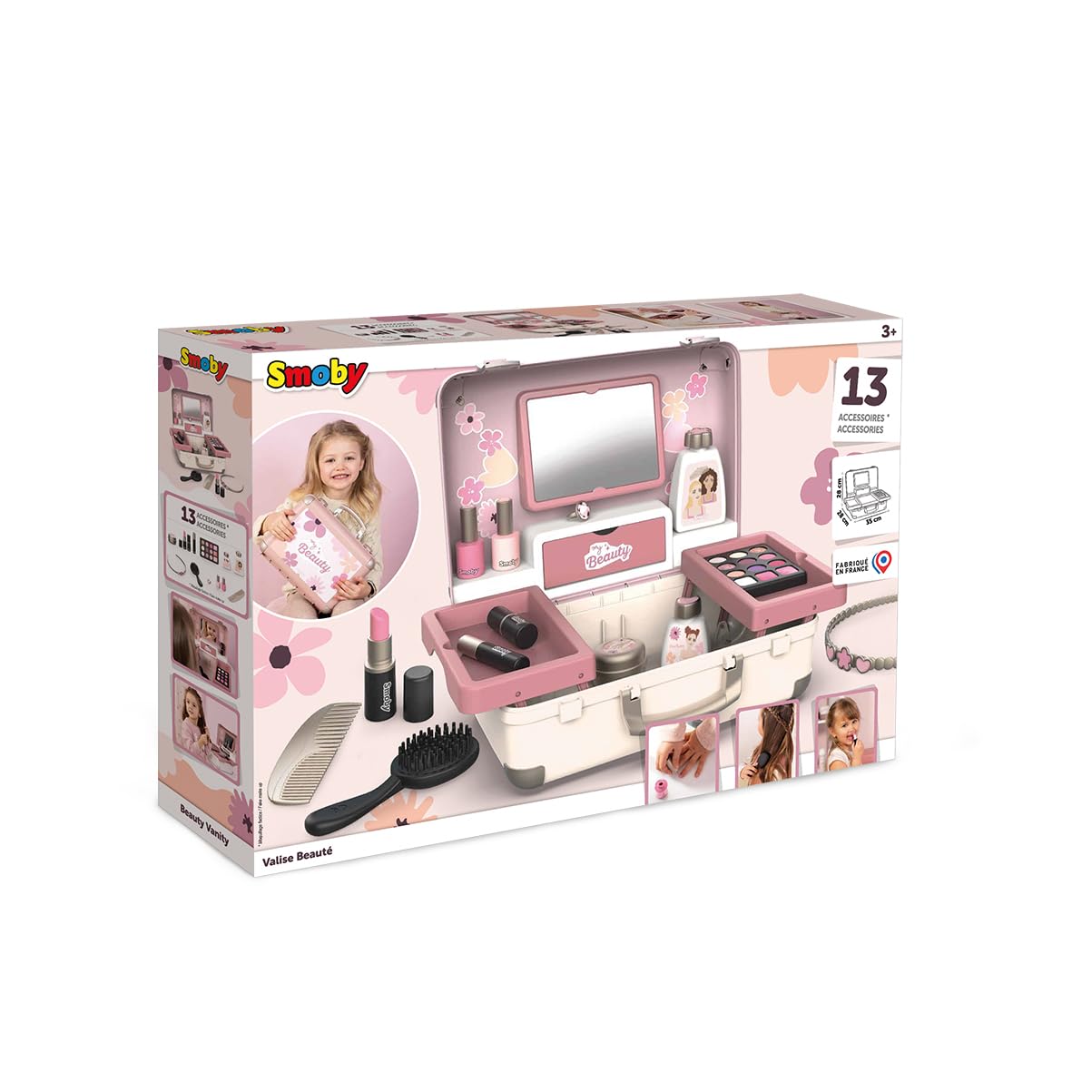 Smoby - My Beauty Kosmetikkoffer – Frisieren + Schminken - Mitnehm-Spielkoffer mit Spiegel & Zubehör (unechte Spielkosmetika), für Kinder ab 3 Jahren