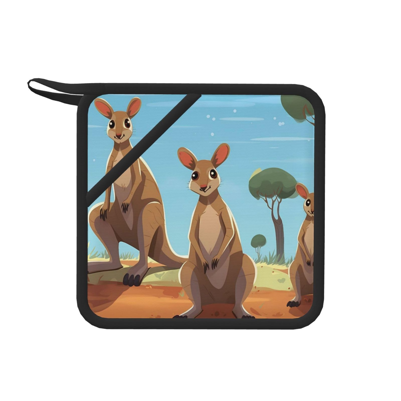 Pot Holders Set of 1 PC Heat Resistant Oven Hot Pads Funny for Kangaroo Zoo Pot Holders Soft Cotton Lining Potholders Non-Slip Silicone Kitchen Potholders for Cooking Oven BBQ Kitchen Accessories