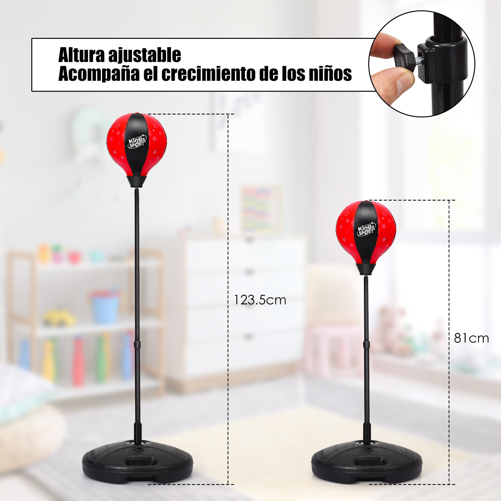 GOPLUS Saco de Boxeo con Altura Ajustable 81-123,5 cm, Juego de Boxeo con Guantes de Boxeo, Bomba y Base Rellenable, Set de Boxeo para Niños 3 Años+, Adolescentes (Rojo)