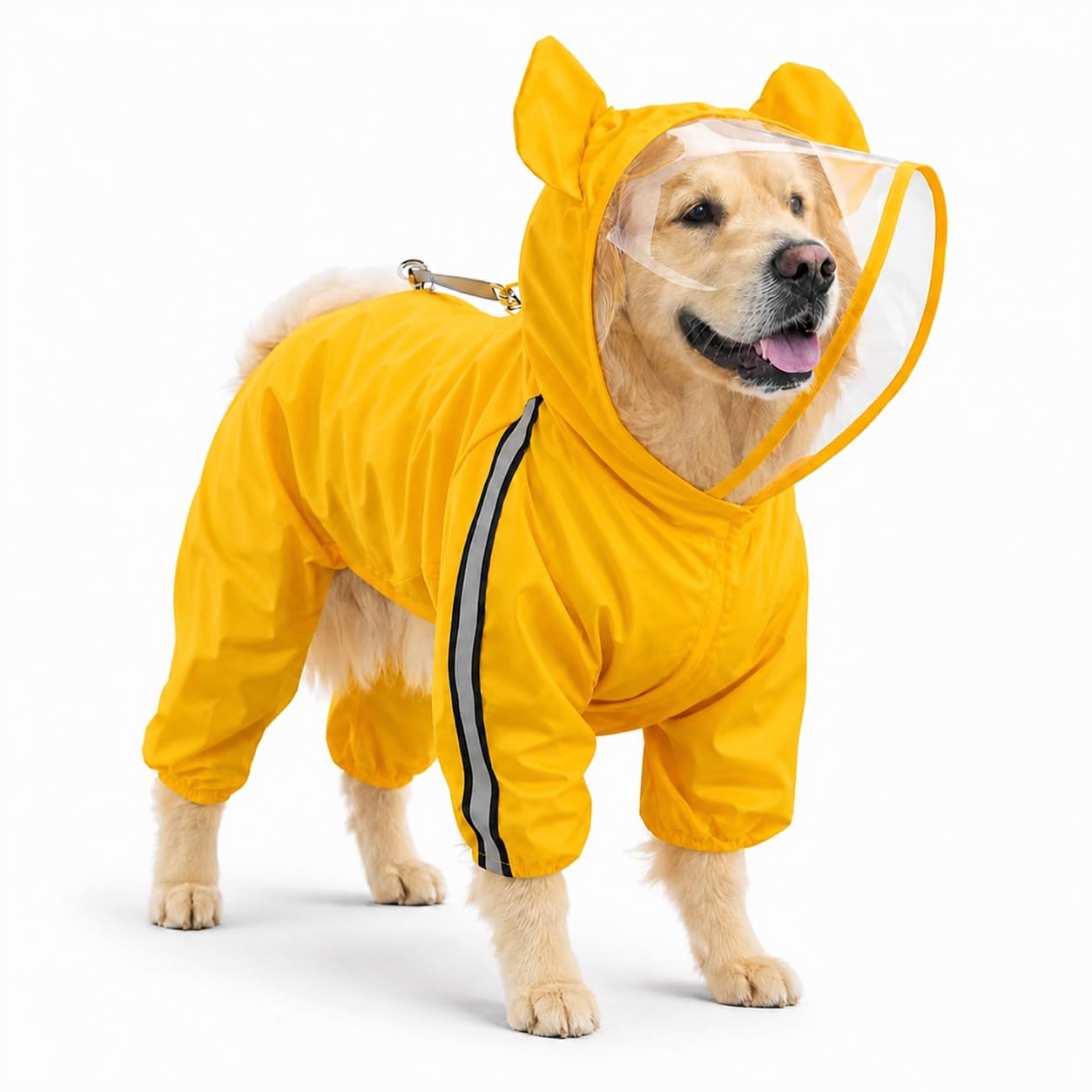 Full Body Dog Raincoat with Hood & Transparent Face Shield | Waterproof Pet Rain Suit with Leash Hole & Reflective Strip | Adjustable Rain Jacket | All Weather Protection Rainwear (X-Large)-image-26