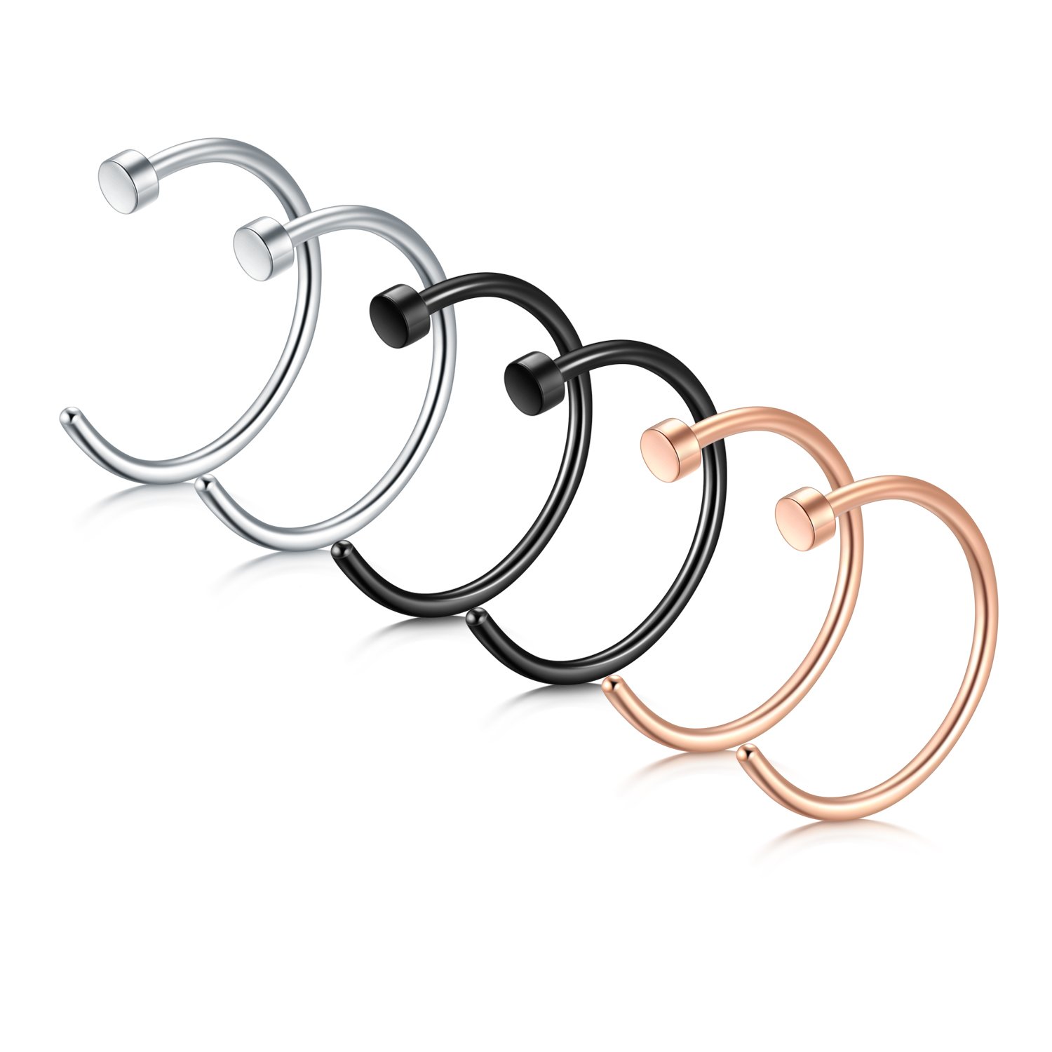 Briana Williams Fake Nariz Anillos Hoop-20G 18G 16G Nariz Aro Anillo 6mm/8mm/10mm/12mm Nariz Piercing Labio Septum Anillo Arete Faux Joyería Piercing del Cuerpo 6 Piezas — view 4