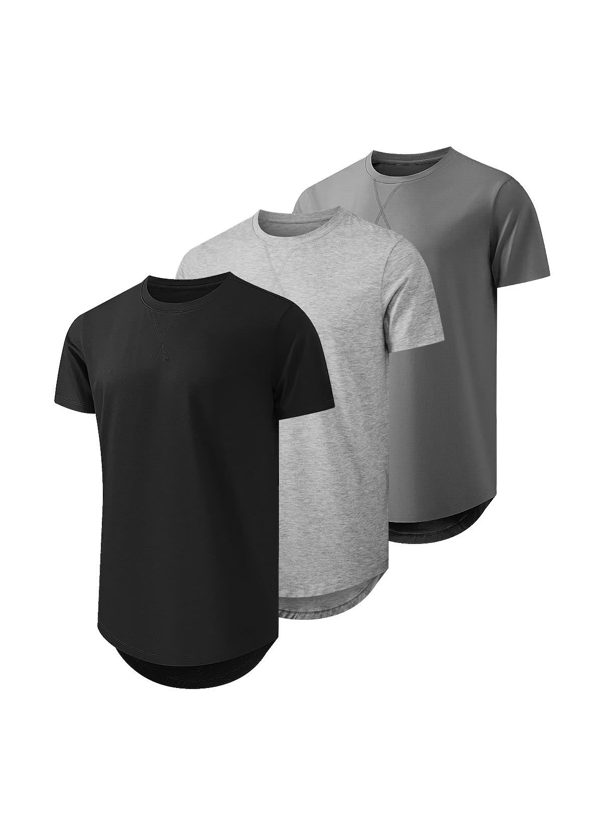JMIERR T Shirt Herren Sommer Basic Longline T-Shirt Baumwolle Slim Fit Hemd Kurzarm Sportwear 3PCS 4XL