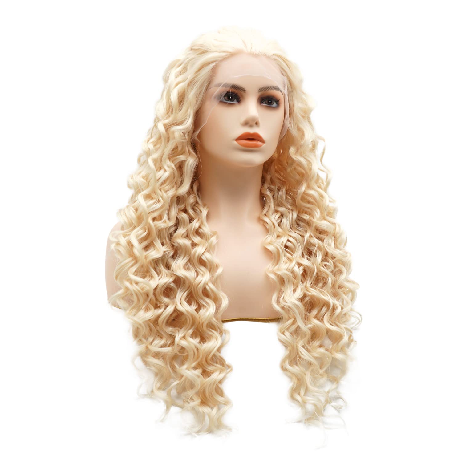 Hair Synthetic Lace Front Wig Curly Long 26inch Blonde Heavy Density Realistic Wig
