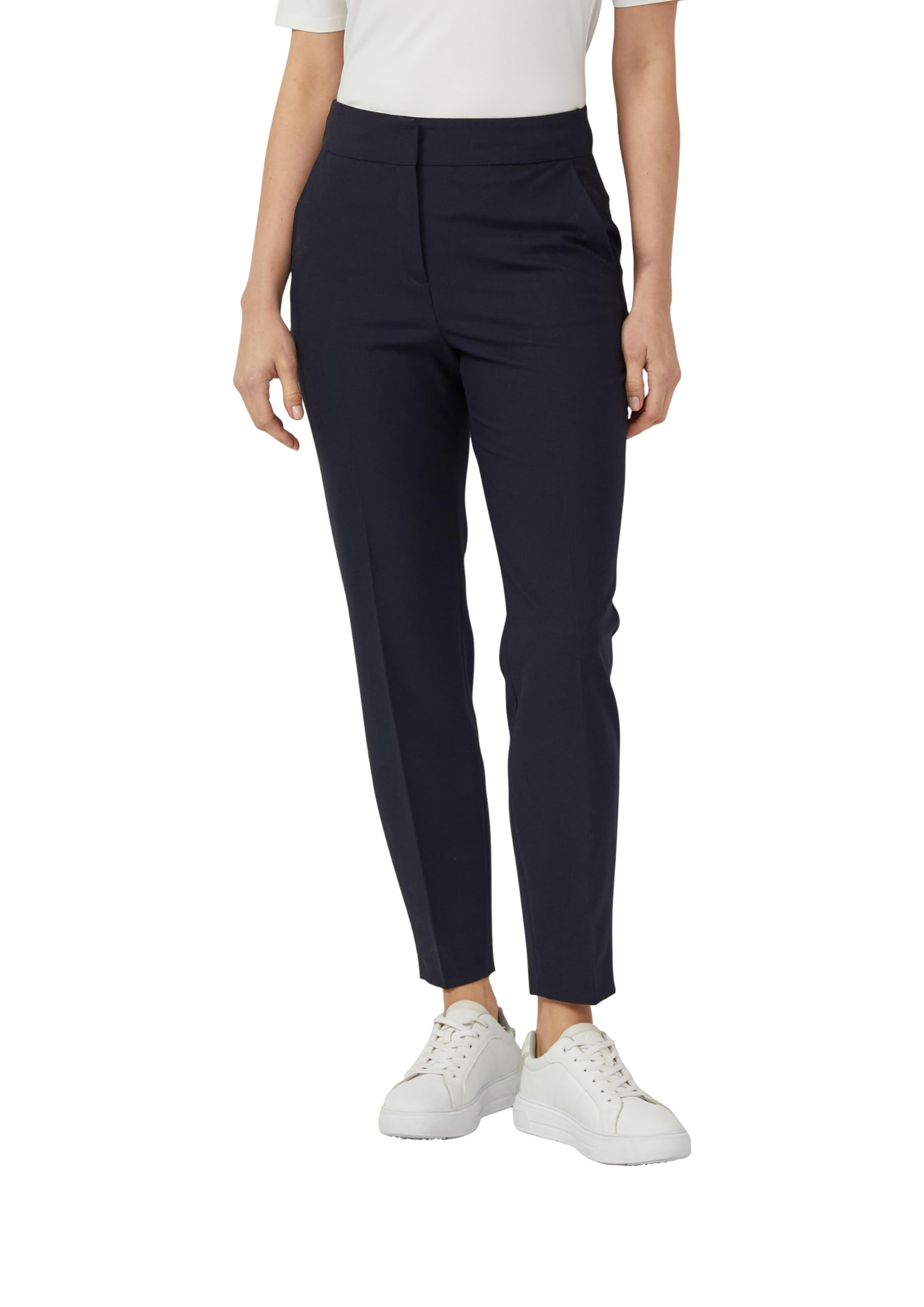 s.Oliver BLACK LABEL Stoffhose Damen Navy, schmalbein, normale Leibhöhe