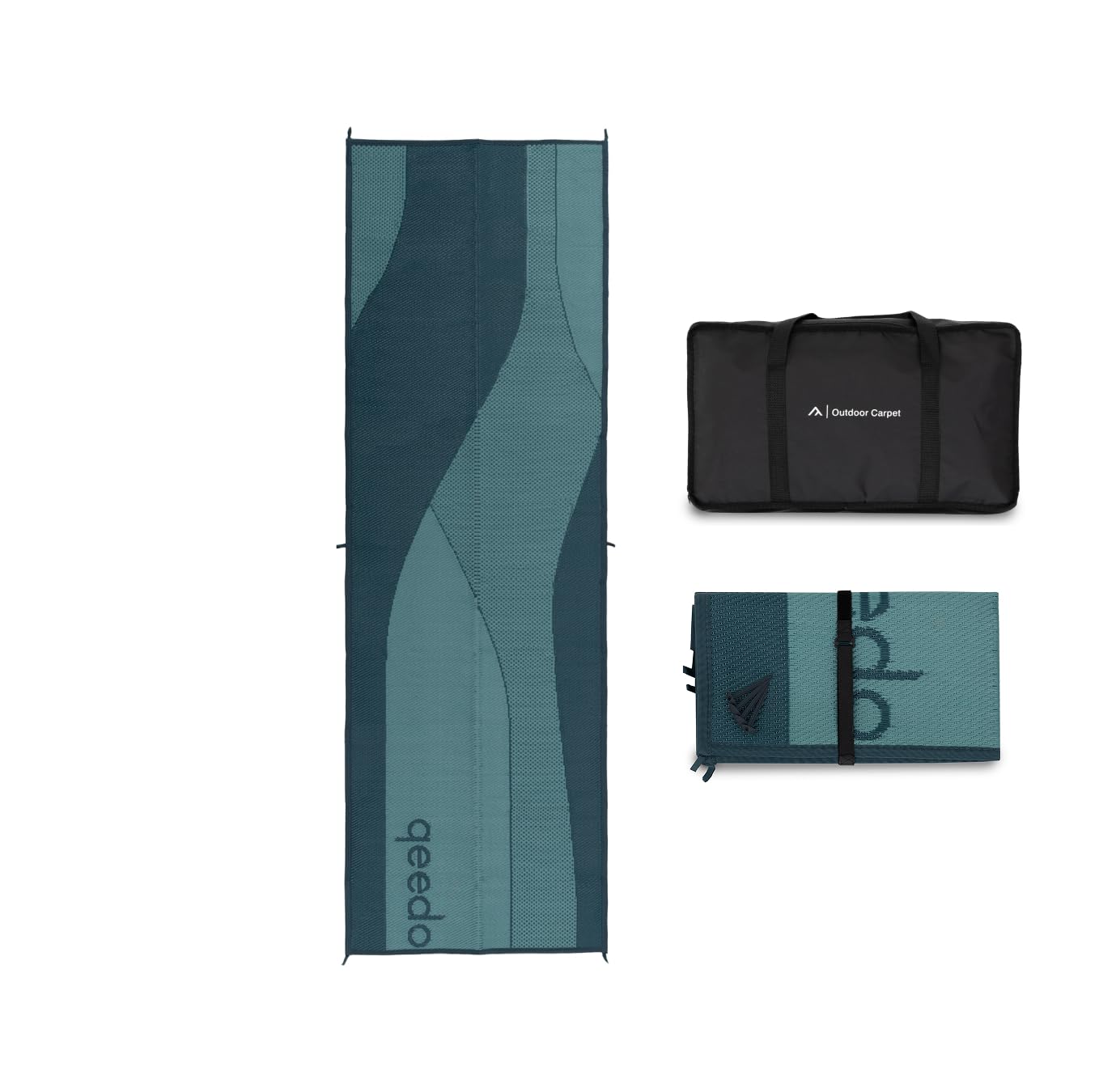 qeedo Tapis d'extérieur (300 x 100 cm) avec piquets et Sac de Transport Inclus - avec Indice UV50+ et Colonne d'eau de 3 000 mm - pour Tente, Camping-Car, auvent