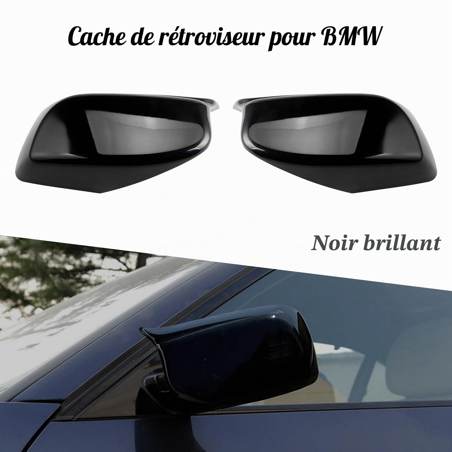 Coques de Rétroviseurs pour Voiture, Porte Latérale Aile Rétroviseur ABS pour Voiture Compatible avec BMW 6 series E63 E64 630ci 630i 5 series E60 E61 520i 523i 525i, Noir Brillant, 1 Paire