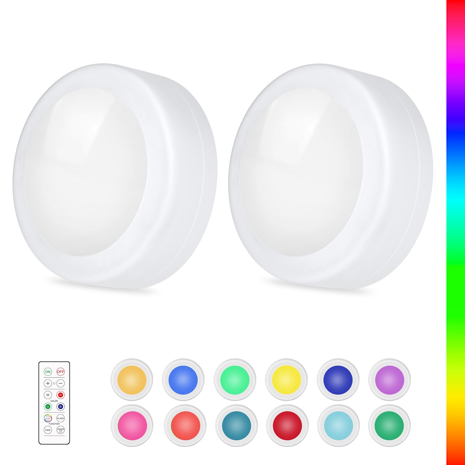 Yiliaw 2er-Pack Puck-Lichter mit Fernbedienung,16 Farben Unterbauleuchten-Set mit Dimmer und Timer–Perfekt für Schränke,Schlafzimmer und Küchen