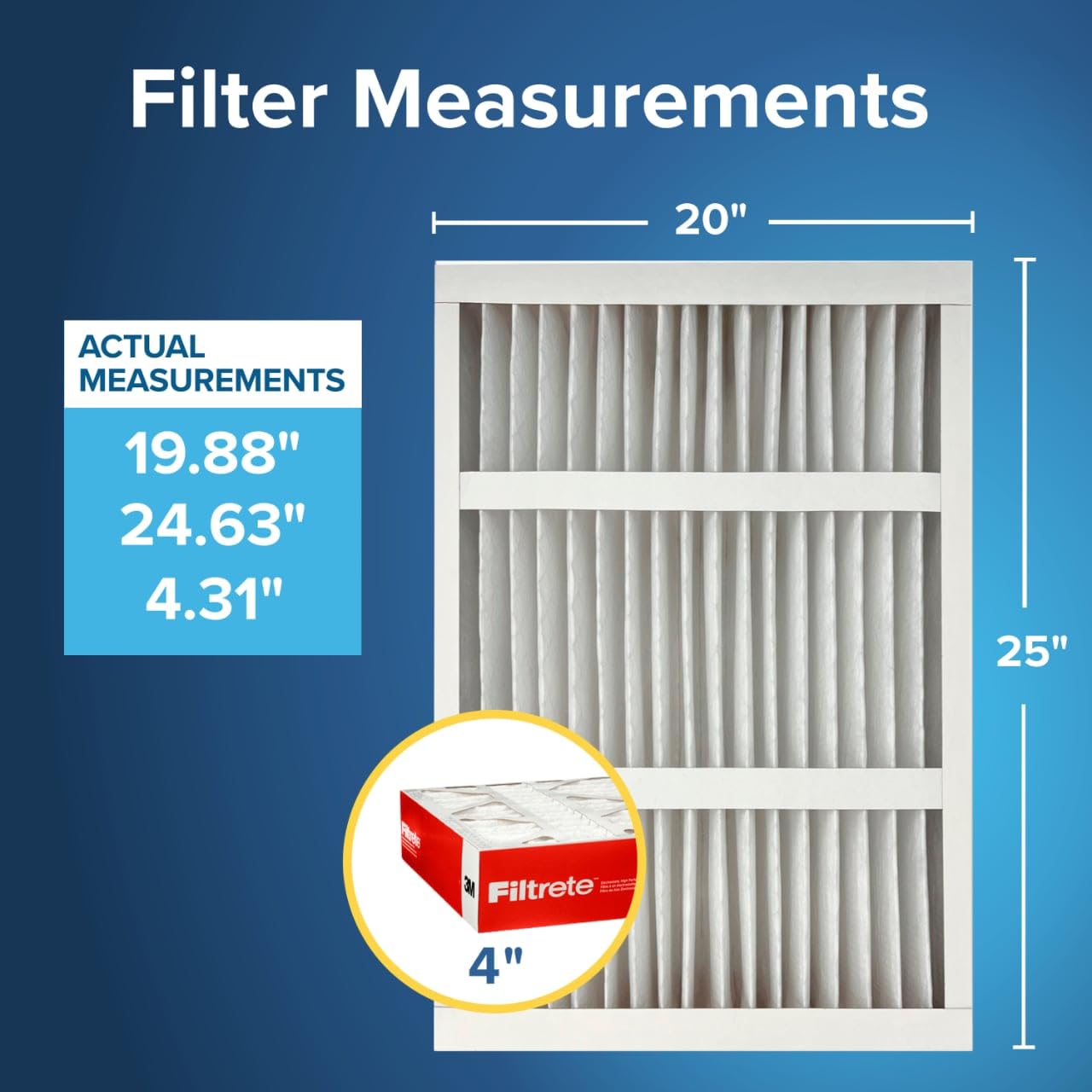 Filtrete Filtro de aire electrostático plisado profundo, 1000 MPR, 20 x 25 x 4 pulgadas, 4 unidades por caja