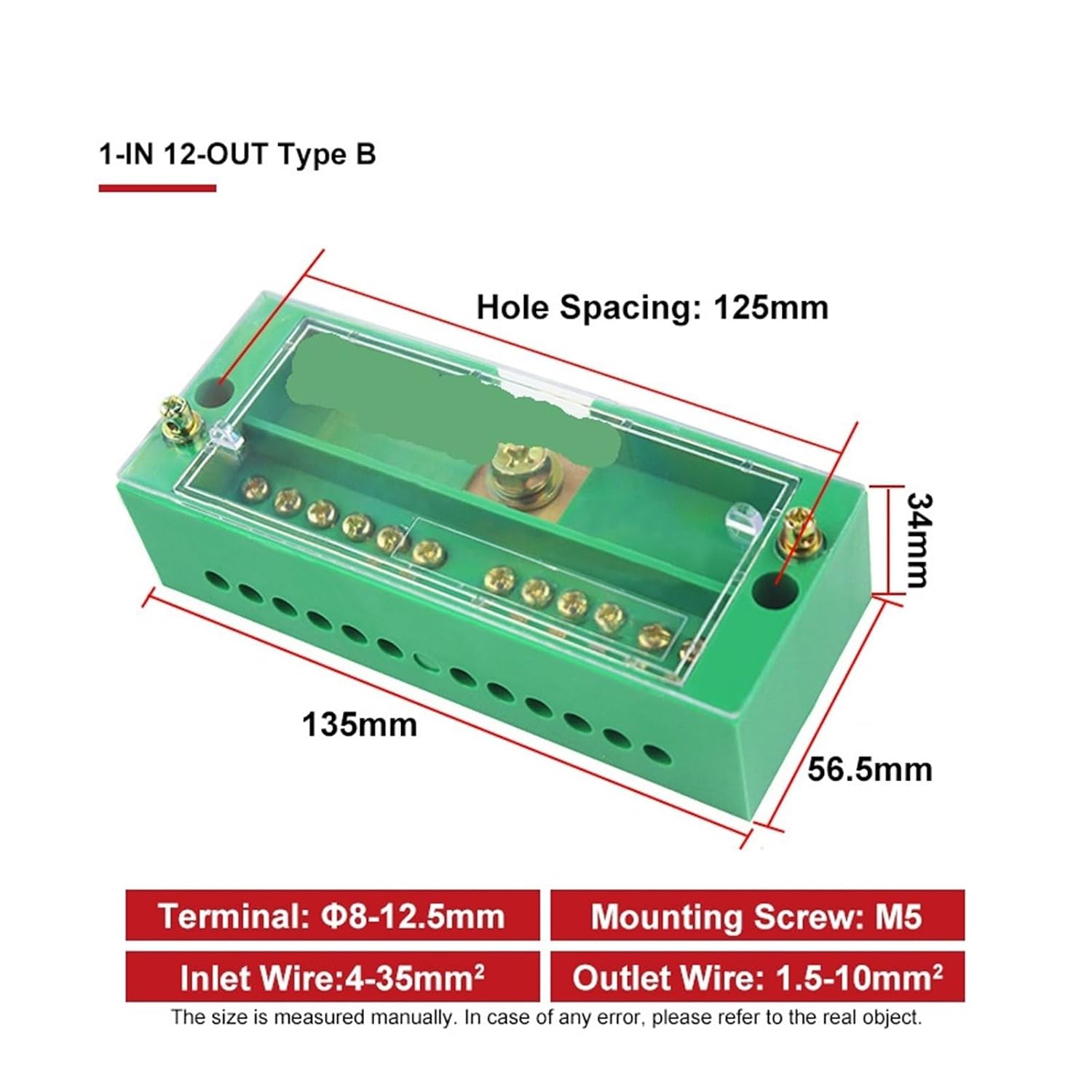 Junction Box Unipolar Splitter 1-in Multiple-Out Metering Wire Connector Single-Phase Terminal Block Distribution(1V12 Type B)