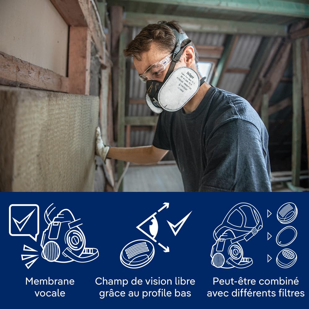 Dräger X-plore 3500 avec 2 filtres Pure P3 - Masque respiratoire Demi-masque pour la construction, la rénovation et le ponçage - Masque anti-poussières, particules - Taille M