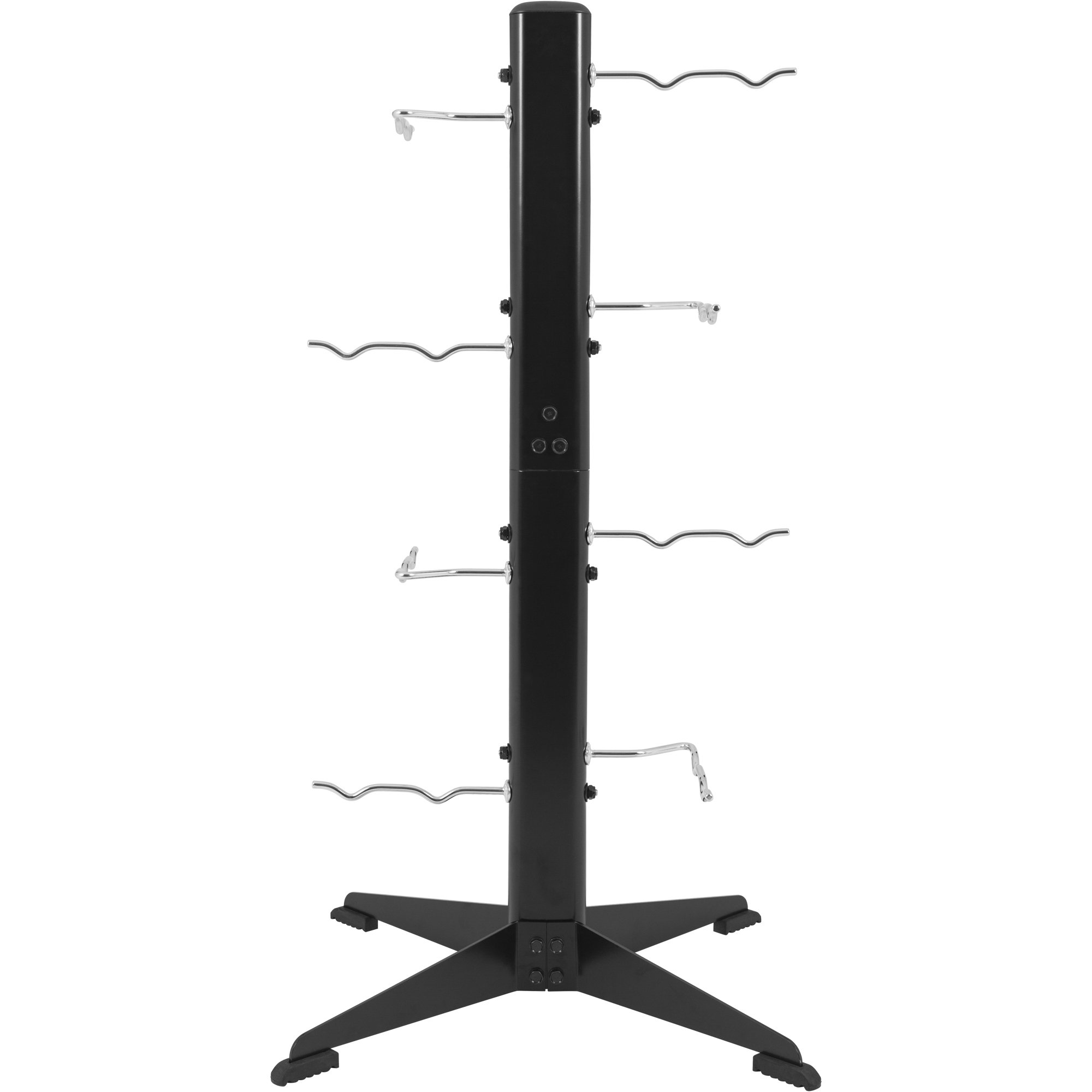 GORILLA SPORTS® Griffständer mit/ohne Latzuggriffe, 8 Ablagen, bis 100 kg | 65 x 59 x 124 cm, für bis zu 16 Zughilfen, mit gummierten Füßen; Schwarz, Bizeps-Trizeps-Stange, Kabelzuggriff, Rudergriff