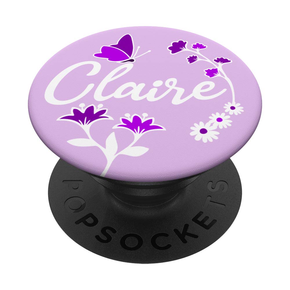 Claire Name Pastel Lavender Purple Butterfly Personalized PopSockets Grip and Stand for Phones and Tablets