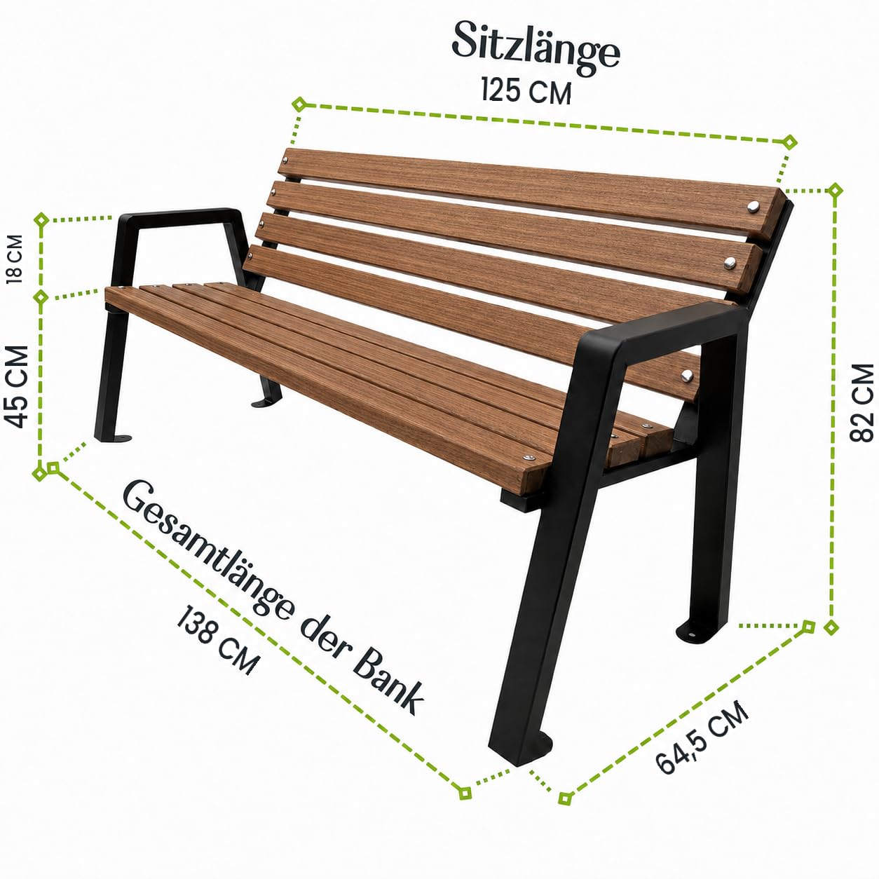Banc de Jardin en Bois Résistant aux Intempéries 125cm - Banc en Bois Extérieur Moderno Revêtu par Poudre - Banc de Parc en Épicéa Scandinave - Planches Polies (Brun)