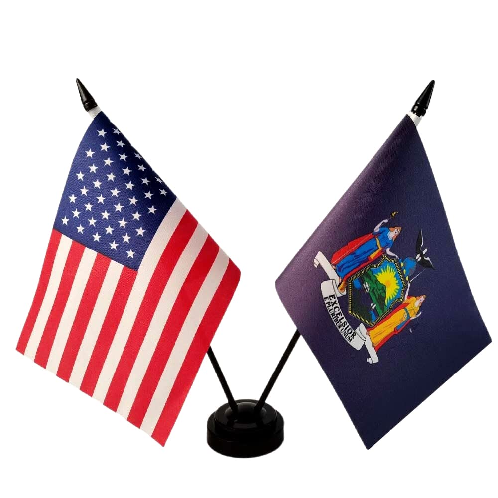 Zigvert USA & Georgia Twin Desk Flag Set - 8x5 Inch Mini American & State Flags With Black Stand