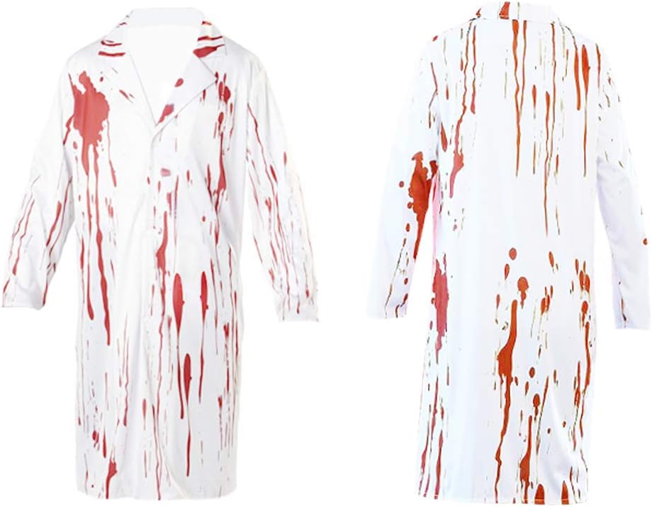 [IRIWA] ハロウィン ドクター服 ナース服 ゾンビ コスプレ衣装 血まみれ 医者 看護婦コスチューム 制服 タトゥーシール 聴診器 女性 男性用 仮装セット (医者ドクター)