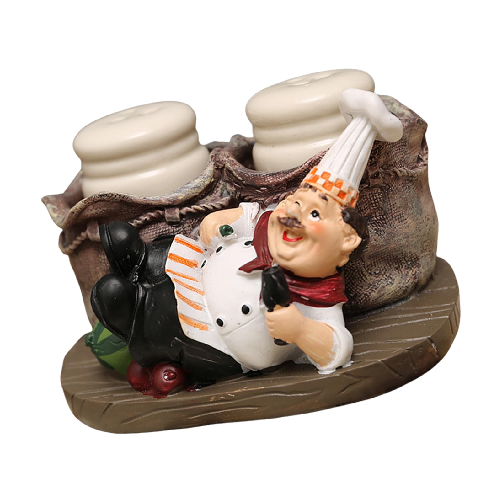 Terncoew Right Lying Chef Chefs Statue Salts & Peppers Bottle Holder Decorative Ornament 2 Seasoning/Toothpick Figurines For Homes Kitchen Chefs Statue Salt & Peppers Holder Ornament