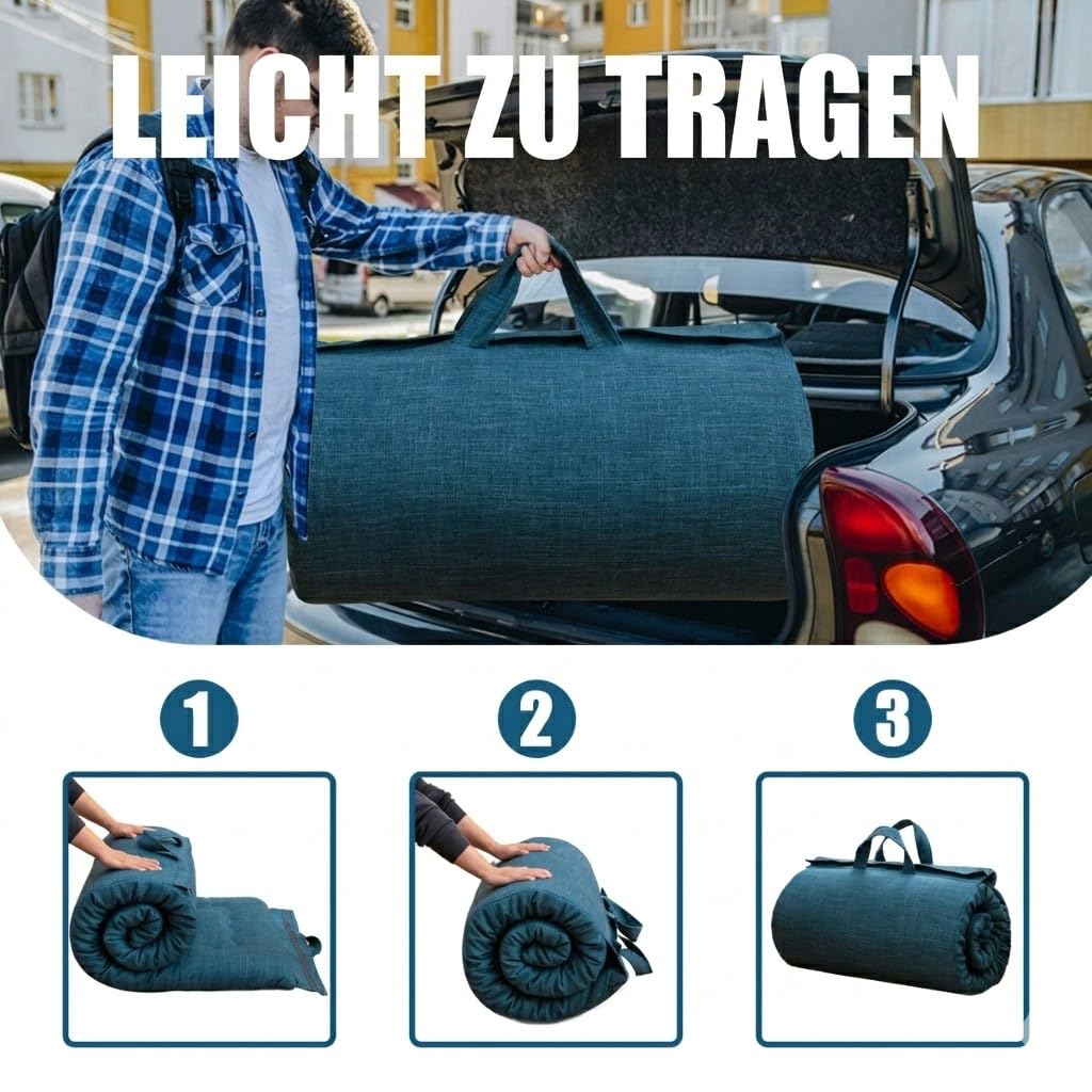 MAXYOYO Tragbare Faltbare Futon -Matratze, Hypoallergene Stoff- Und Speicherschaummatratzenpads Mit Griff Und ReißVerschluss FüR GäStewagen Im Freien Im Freien Im Freien (Preußischblau, 71x190 cm)