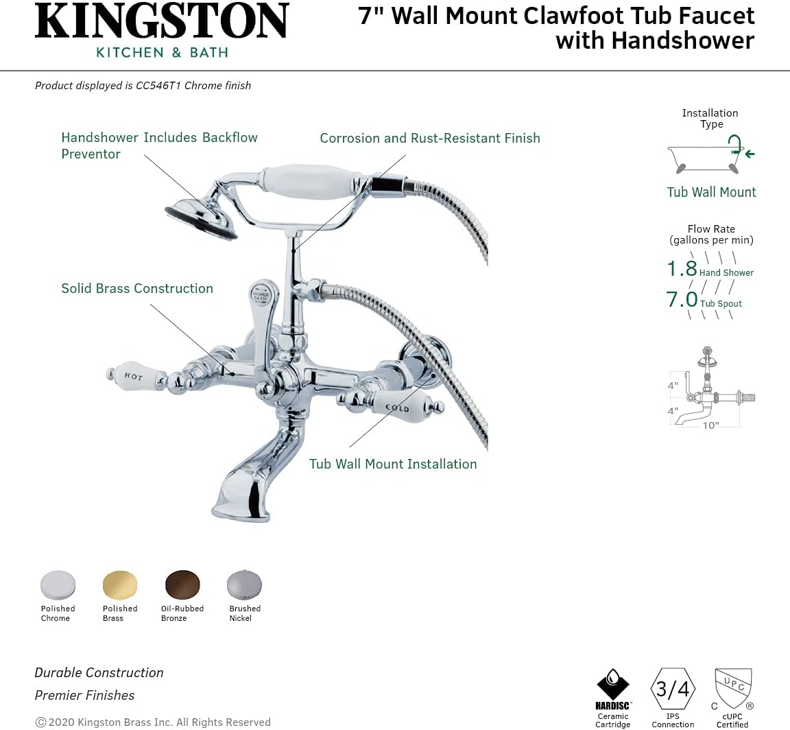 Get Special Price Kingston Brass CC545T5 Vintage 7-Inch Spread Wall Mount Leg Tub Filler with Hand Shower, Oil Rubbed Bronze Top Rated Kingston Brass CC545T5 Vintage 7-Inch Spread Wall Mount Leg Tub Filler with Hand Shower, Oil Rubbed Bronze