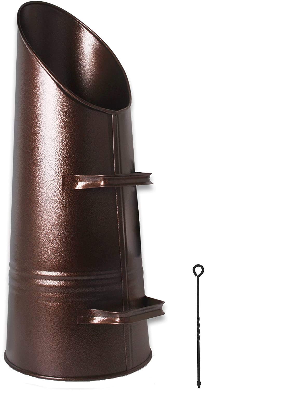 Srendi® Heavy Duty Anthracite 23" Coal Hod, Bucket Coal Scuttle Black Bronze Galvanised High Quality for Fireplace Fire Side Option with Shovel and Poker (Oxy/Bronze Coal Hod + Poker)