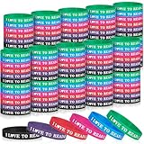 120PCS Silicone Bracelets I Love to Read Colorful Rubber Motivational Inspirational Stretch Wristband for Back to School Book Lover Gifts Teens Teacher Award Classroom Read Party Rewards Decorations