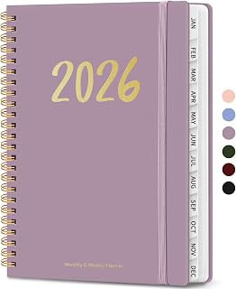 Zotia 2026 Weekly Monthly Spiral Bound Planner A5 Purple - Jan-Dec Coverage, Inner Pocket, Tabs for Office Home School