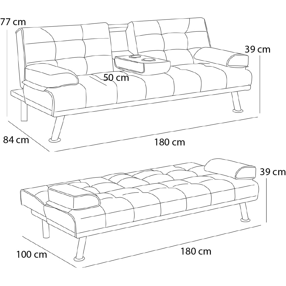 BAKAJI Divano Letto Convertibile 2 in 1 con Bracciolo Portabibite, Imbottitura Ergonomica ad Alta Densità, Divanetto con Apertura Clic Clac con Gambe Cromate, Ideale per Soggiorno (Tessuto Grigio)