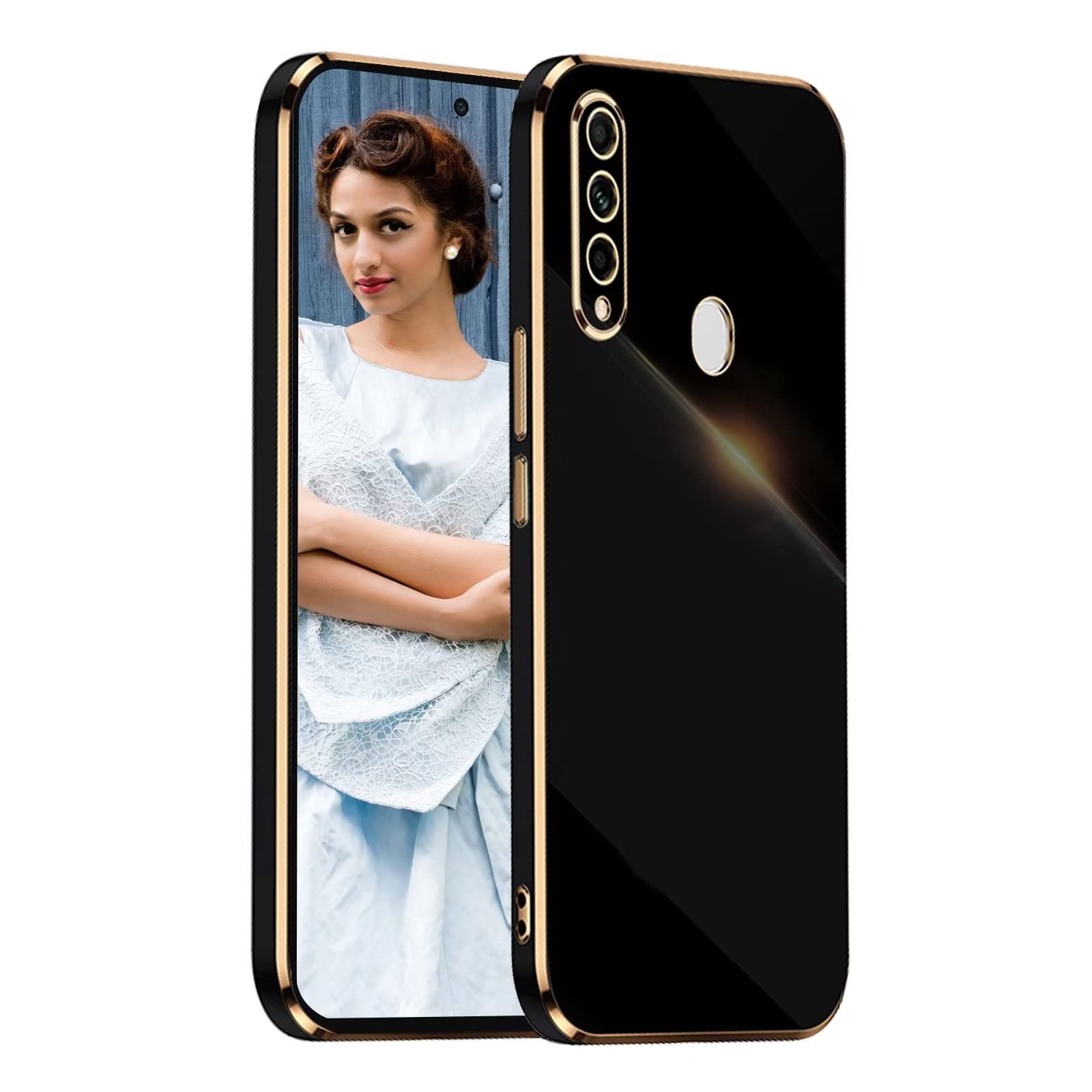 NEINEI Cover per Huawei P Smart Z,Custodia Design Semplice Ultra Sottile Placcatura TPU,Colori Luminosi Specchio Silicone Antiurto Custodie Case Cover,Nero
