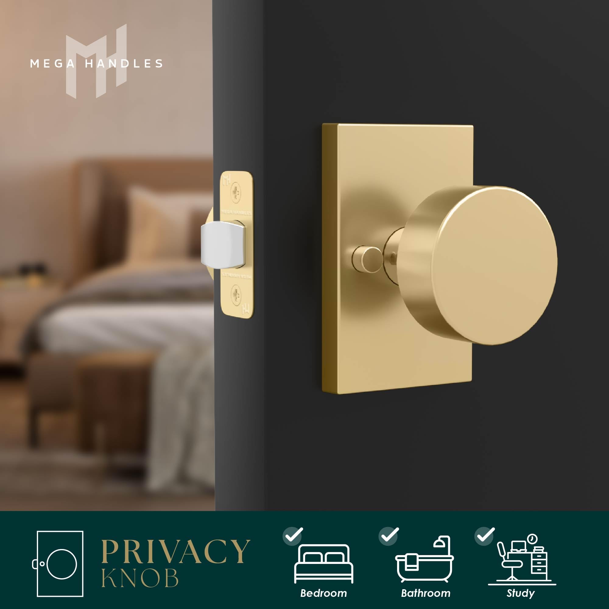 Gold Privacy Door Knobs with Lock - Mega Handles -7