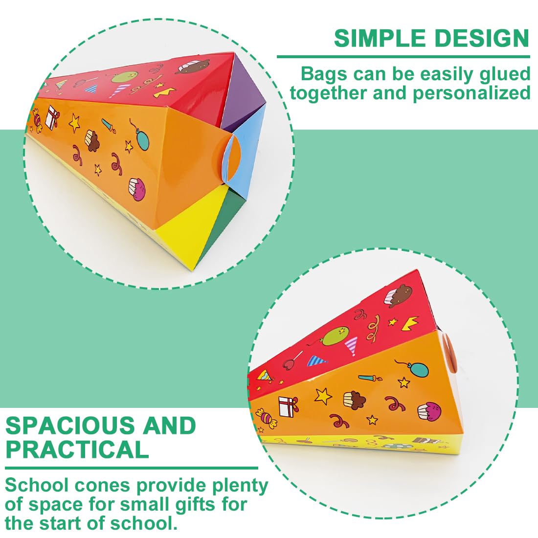 WeddHuis Cônes de Rentrée Scolaire DIY 30cm 6 Couleurs Pochettes Surprise