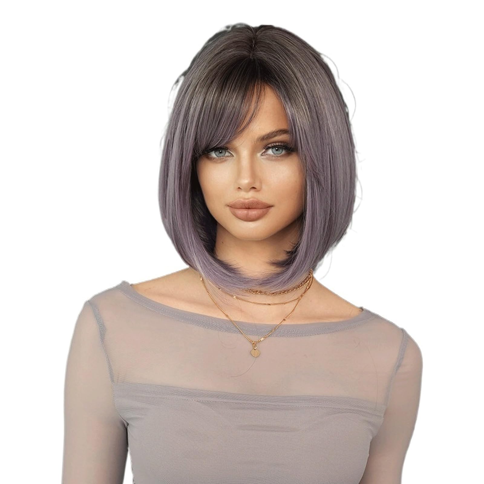 Perruque violette courte droite pour masquer les cheveux fins avec une coupe naturelle - 5