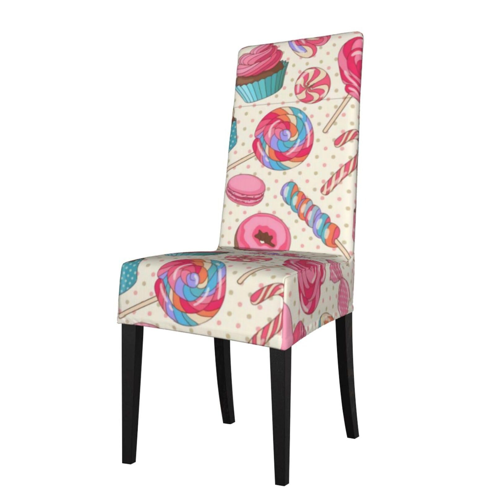 YYHWHJDE Colorful Sweet Lollipop Cupcake Donut Prints Protection Cover for Dining Chair – Stretchable Slipcovers for a Refreshing Dining Room Makeover