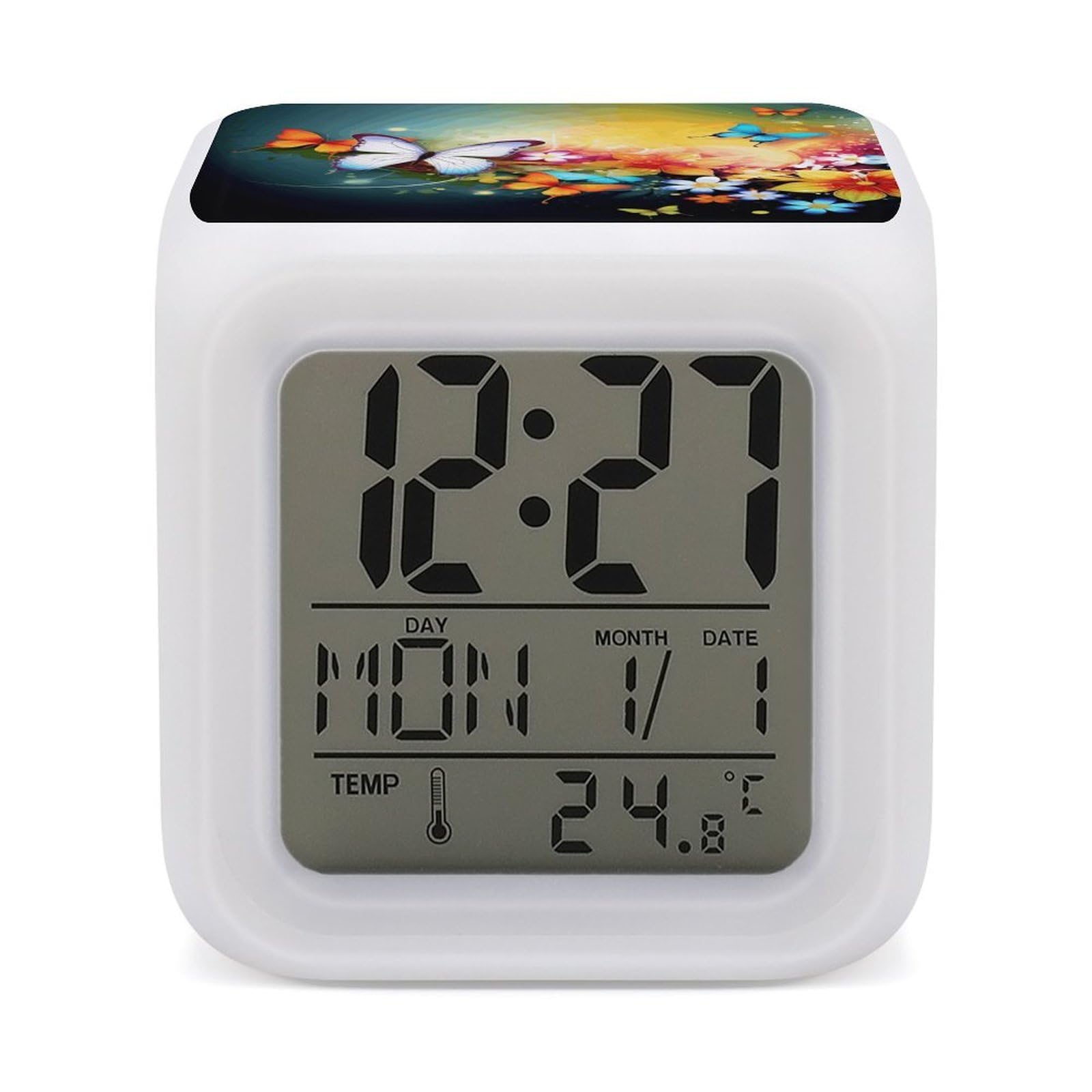 VstaDank Colorful with Butterfly Digital Alarm Clock LED Display Screen Color Change Alarms Clock Smart Alarm Clock Wake Up Digital Clocks with 7 Color Nightlight for Bedroom