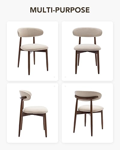 Miniatura 7 de Juego de 4 sillas de comedor, sillas de comedor tapizadas de estilo granja, sillas de cocina modernas de tela con pata de madera maciza, beige