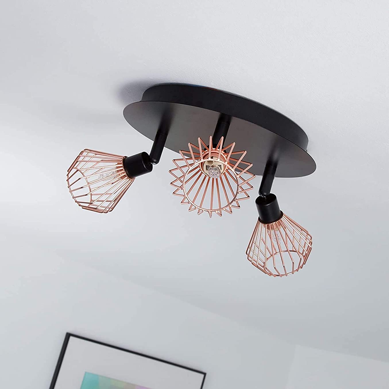 Metalowa lampa sufitowa retro, miedziana osłona kratki regulowane lampy