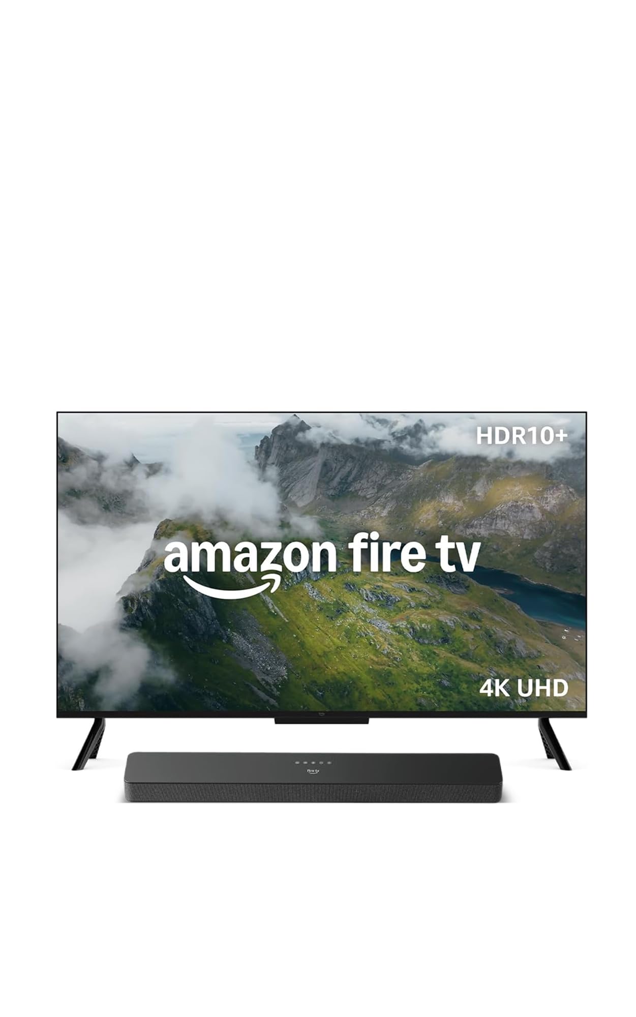 Amazon Ember Serie 4 da 55" con Fire TV, smart TV 4K Ultra HD con telecomando Alexa, processore veloce, Dolby Audio, modalità ambiente, TV in diretta gratuita + Fire TV Soundbar Plus di Amazon