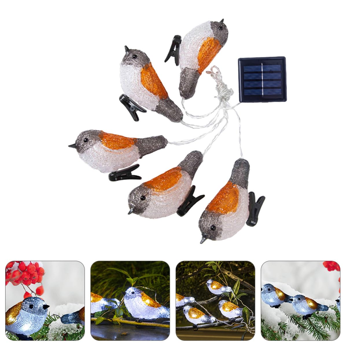 Toyvian Solar LED Rotkehlchen Lichterkette 5v Acryl Kunststoff Ip65 | Balkon und Hof, mit Geringem Verbrauch, 1 Satz für Party und Gartendekor