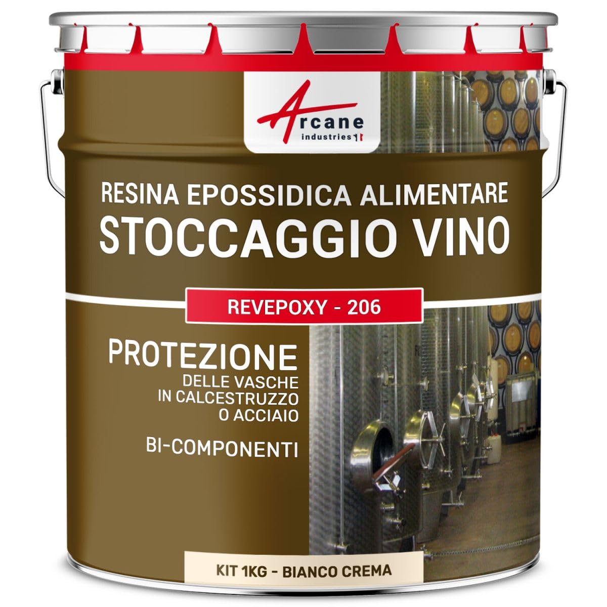 Resina Epossidica Alimentare per Vasca da Vino 1 kg Bianco Crema - RAL 9001 | Contatto Alimentare, Protegge Vasche da Vino in Cemento e Acciaio, Resiste ad Alcol e Acidi - Arcane Industries