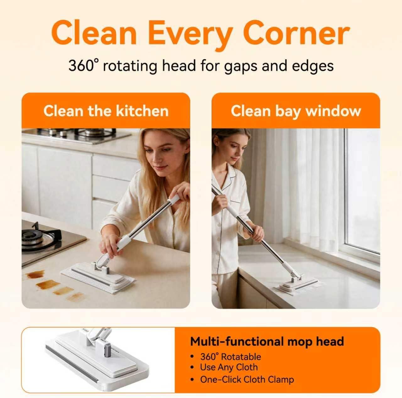 Snap Grip Mini Mop, Lazy Mops with One-Click Cloth Change, Zero Touch Wash-Free Mini Mop, for Gaps & Multi-Surface, Locking Head with Retractable and Adjustable