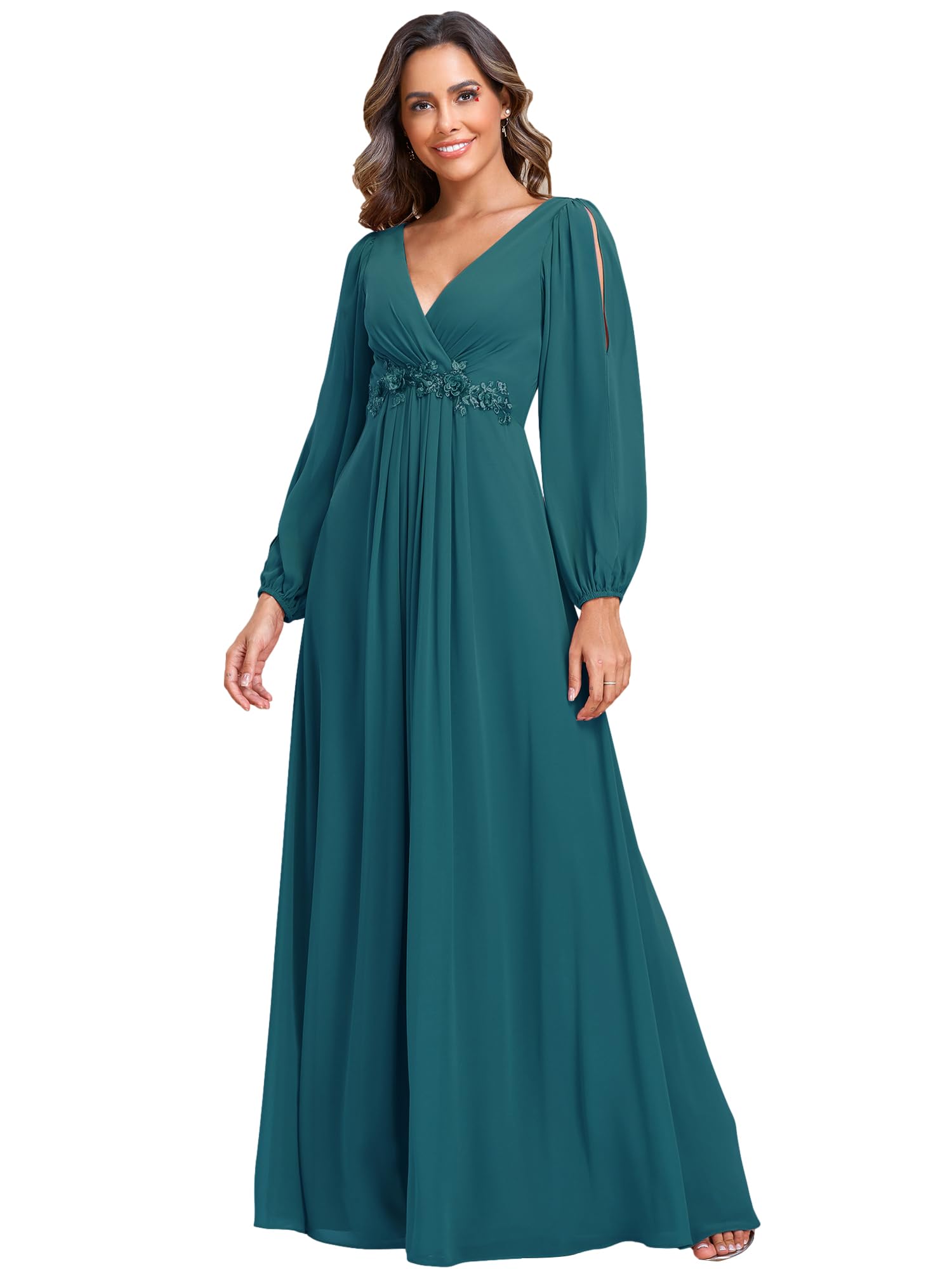 Ever-Pretty Vestito da Cerimonia Elegante Linea ad A Scollo a V A Abiti da Sera 00461 Teal 44