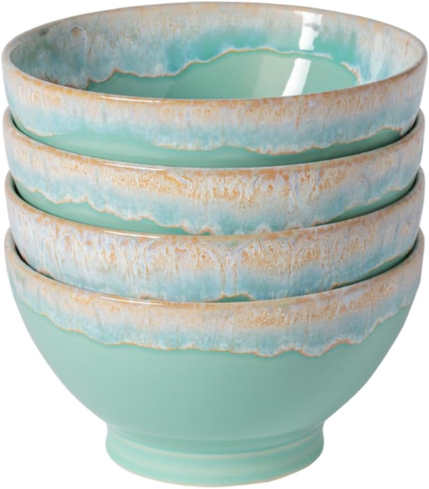 Costa Nova Ceramic Stoneware Set of 4 19 oz. Latte Bowls - Latte Bowls Collection, Aqua | Microwave & Dishwasher Safe Dinnerware | Food Safe Glazing | Restaurant Quality Serveware