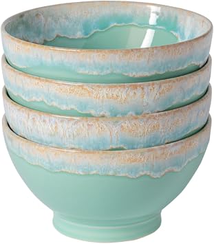 Costa Nova Ceramic Stoneware Set of 4 19 oz. Latte Bowls - Latte Bowls Collection, Aqua | Microwave & Dishwasher Safe Dinnerware | Food Safe Glazing | Restaurant Quality Serveware