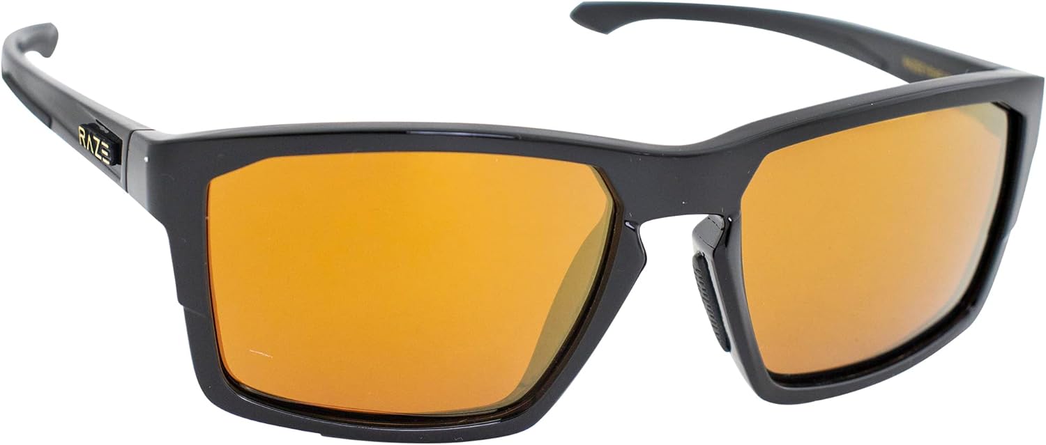 Raze Eyewear Journey-2 Motorcycle Riding Sunglasses Gloss Black Frame + High Definition Polarized Gold Z Lenses - Image 6