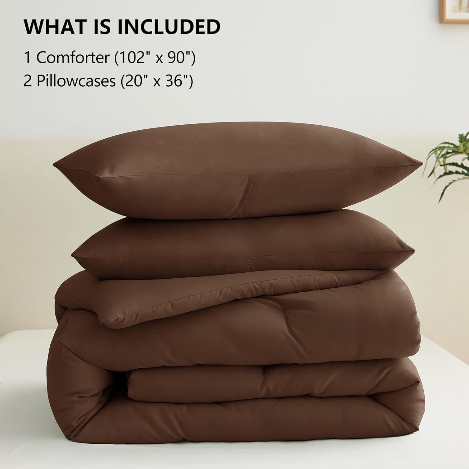 CozyLux King Size Comforter Set Brown, 3 Pieces Solid Comforters King Size Breathable Quilted Style Bedding Set, Luxury Soft Bed Set with Down Alternative Comforter (1 Comforter & 2 Pillowcases) - Image 6
