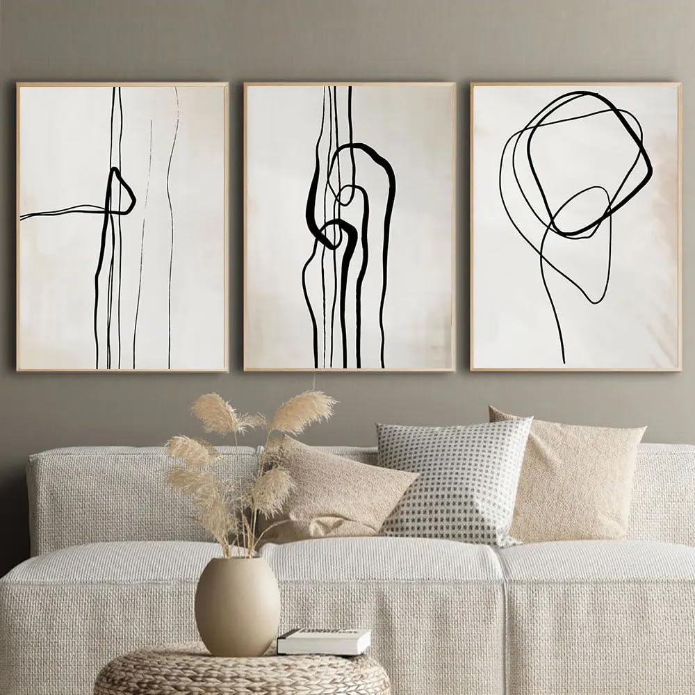 WUHBCZ Wall Posters-Abstract Minimalist Posters Line Art Canvas Painting Nordic Calming Black Beige Posters And Prints Wall Pictures For Living Room Home Decor-40 * 50cm/3PCS (No Frame)