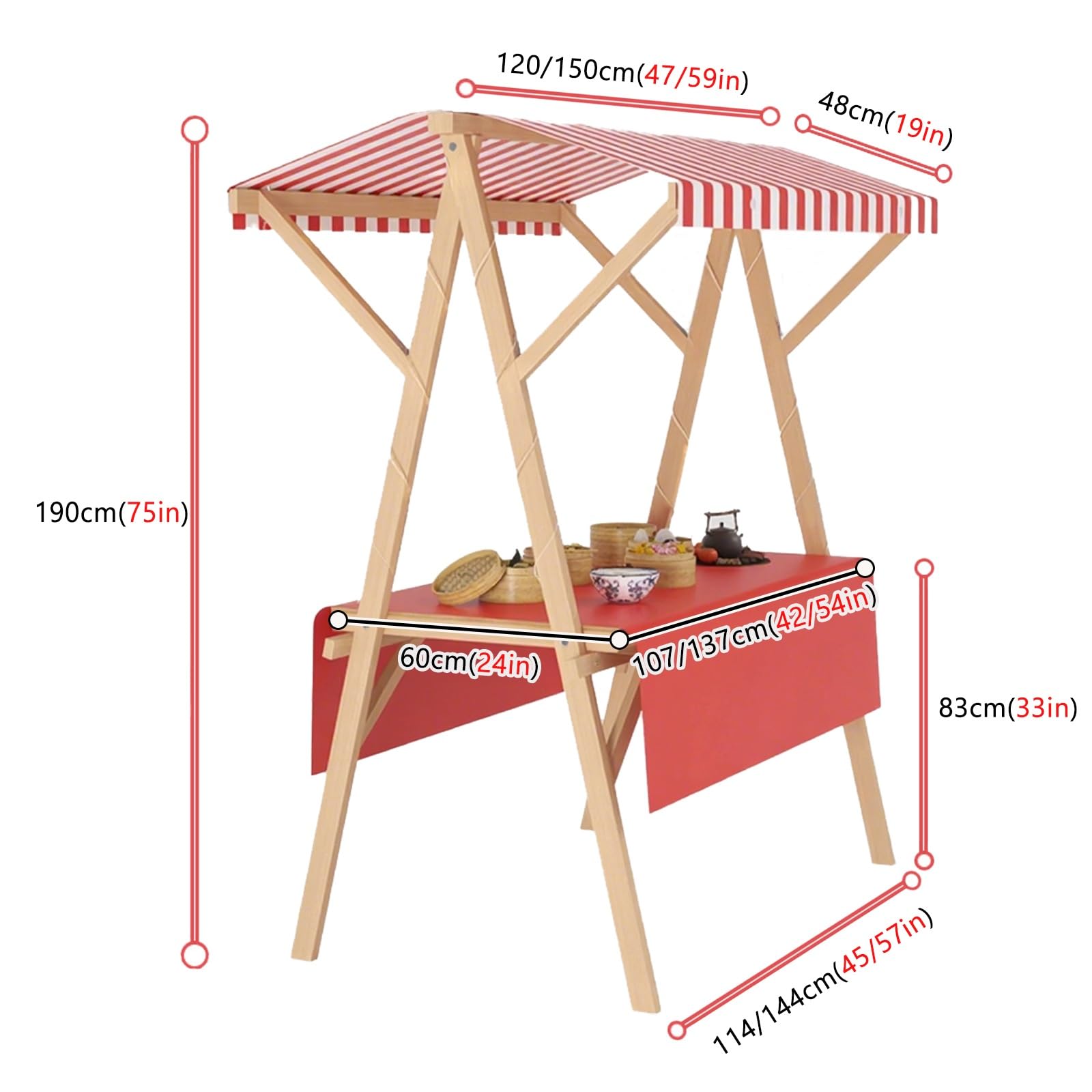Carrello del venditore della struttura di legno con le ruote, esposizione leggera e portatile della stalla del mercato per la vendita all'aperto delle fiere commerciali